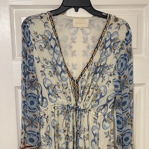 Carolina K Cream and Blue Floral Maxi Dress